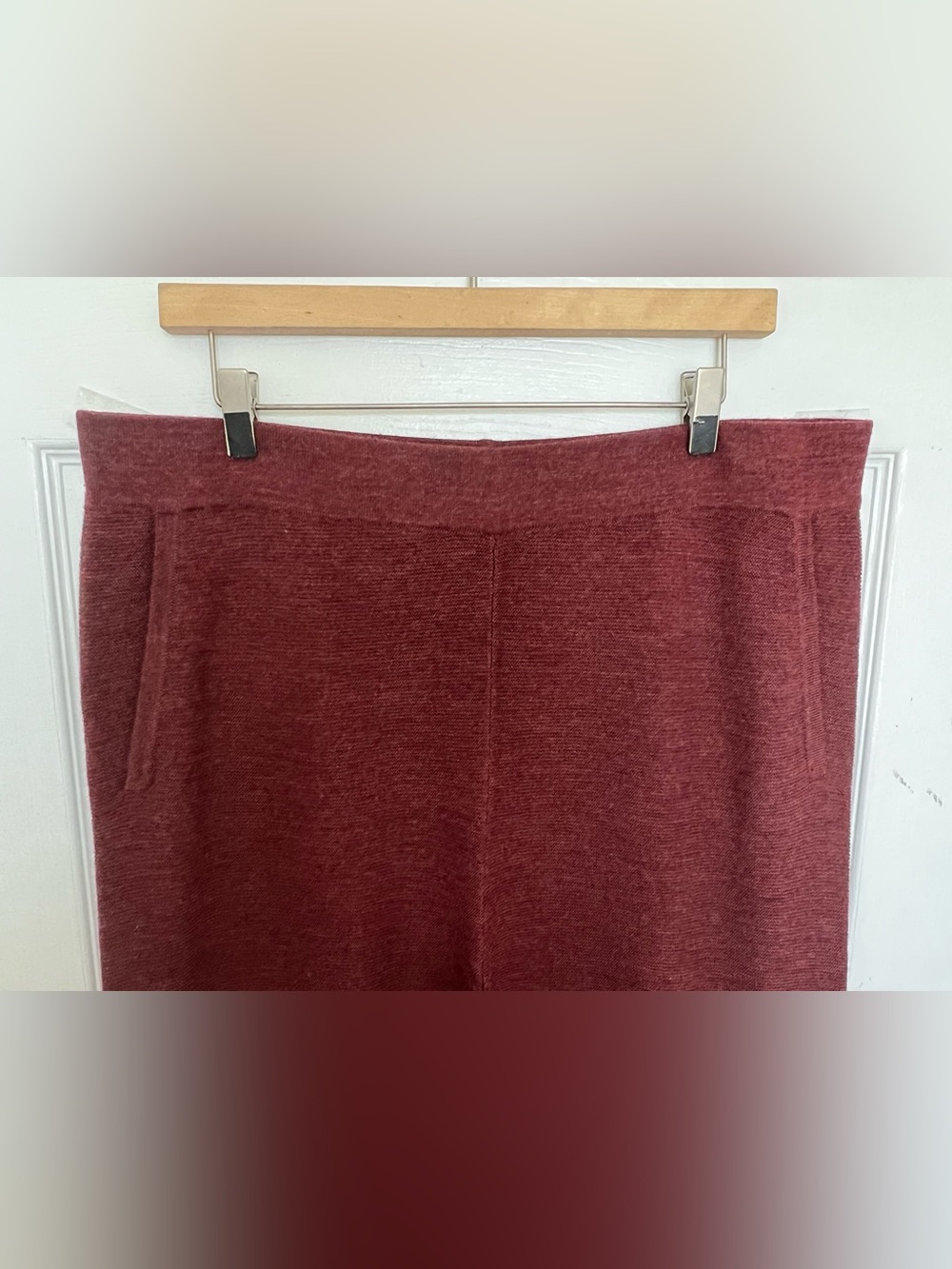 The Reset R Label 100% Wool Essential Knit Pants Wide Leg Burgundy Red Sz XL NWT - Picture 4 of 11